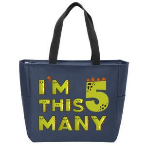 Funny Im This Many 5th Birthday Dinosaur Gift Zip Tote Bag