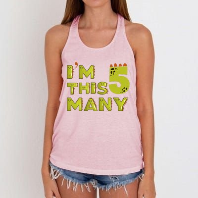 Funny Im This Many 5th Birthday Dinosaur Gift Women's Knotted Racerback Tank