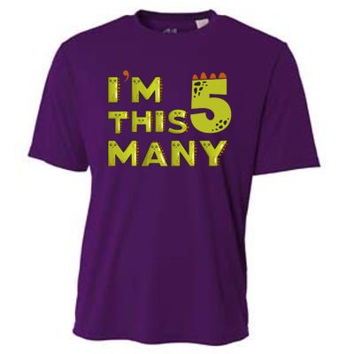 Funny Im This Many 5th Birthday Dinosaur Gift Cooling Performance Crew T-Shirt