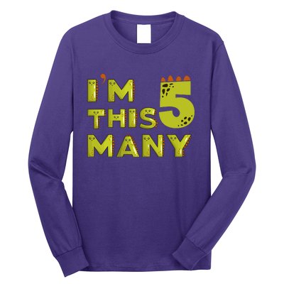 Funny Im This Many 5th Birthday Dinosaur Gift Long Sleeve Shirt