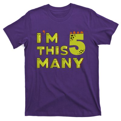 Funny Im This Many 5th Birthday Dinosaur Gift T-Shirt