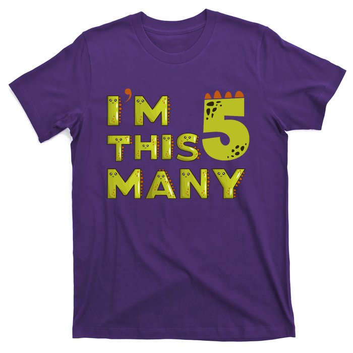 Funny Im This Many 5th Birthday Dinosaur Gift T-Shirt