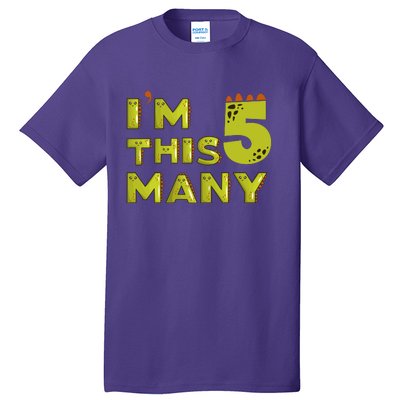 Funny Im This Many 5th Birthday Dinosaur Gift Tall T-Shirt