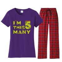 Funny Im This Many 5th Birthday Dinosaur Gift Women's Flannel Pajama Set