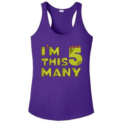 Funny Im This Many 5th Birthday Dinosaur Gift Ladies PosiCharge Competitor Racerback Tank