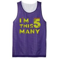 Funny Im This Many 5th Birthday Dinosaur Gift Mesh Reversible Basketball Jersey Tank