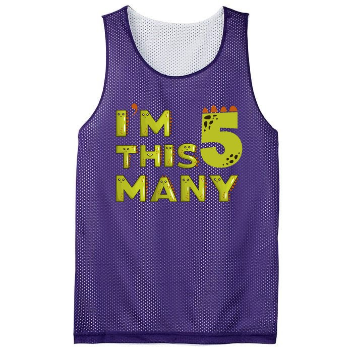 Funny Im This Many 5th Birthday Dinosaur Gift Mesh Reversible Basketball Jersey Tank