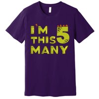 Funny Im This Many 5th Birthday Dinosaur Gift Premium T-Shirt