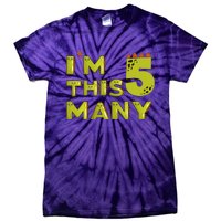 Funny Im This Many 5th Birthday Dinosaur Gift Tie-Dye T-Shirt