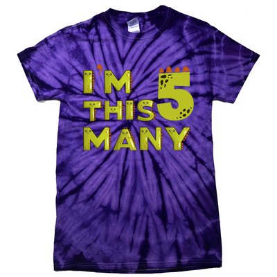 Funny Im This Many 5th Birthday Dinosaur Gift Tie-Dye T-Shirt