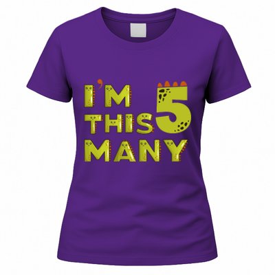 Funny Im This Many 5th Birthday Dinosaur Gift Women's T-Shirt