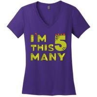 Funny Im This Many 5th Birthday Dinosaur Gift Women's V-Neck T-Shirt