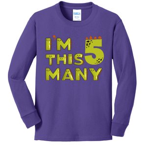 Funny Im This Many 5th Birthday Dinosaur Gift Kids Long Sleeve Shirt