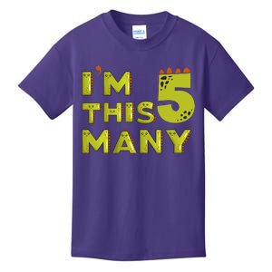 Funny Im This Many 5th Birthday Dinosaur Gift Kids T-Shirt