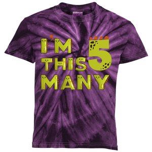 Funny Im This Many 5th Birthday Dinosaur Gift Kids Tie-Dye T-Shirt