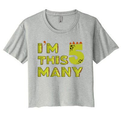 Funny Im This Many 5th Birthday Dinosaur Gift Women's Crop Top Tee