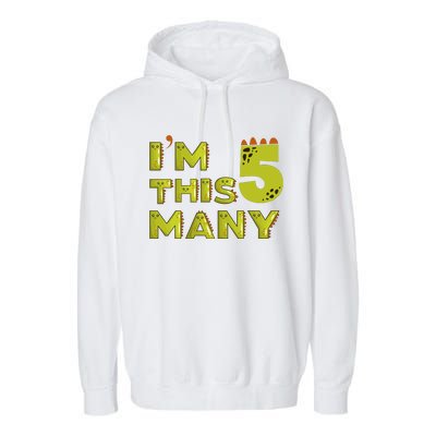 Funny Im This Many 5th Birthday Dinosaur Gift Garment-Dyed Fleece Hoodie