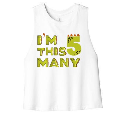 Funny Im This Many 5th Birthday Dinosaur Gift Women's Racerback Cropped Tank