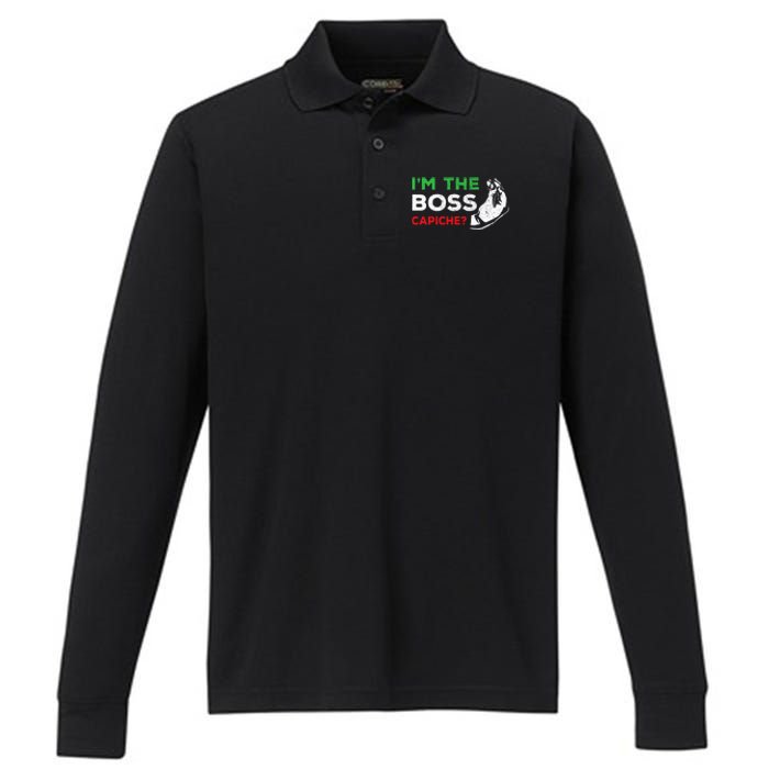 Funny Im The Boss Italian Nonna Nonno Capiche Humor Gift Performance Long Sleeve Polo