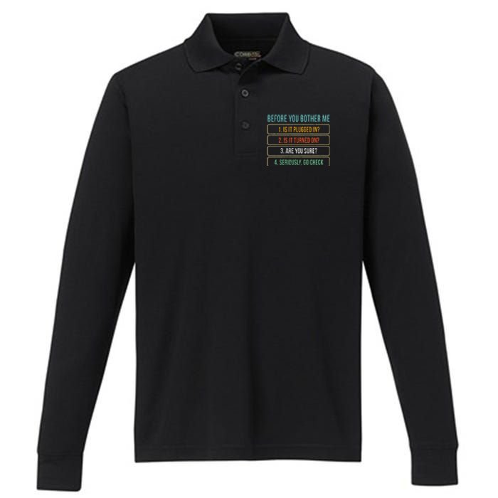 Funny Information Technology Tech Technical Support Gift Performance Long Sleeve Polo