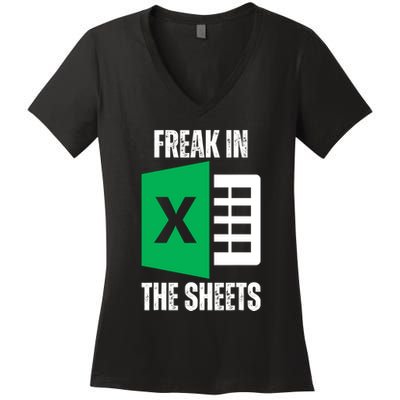 Freak In The Sheets Excel Spreadsheet Funny Office Jokes Women's V-Neck T-Shirt