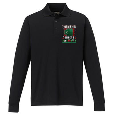 Freak In The Sheets Excel Ugly Christmas Sweater Performance Long Sleeve Polo