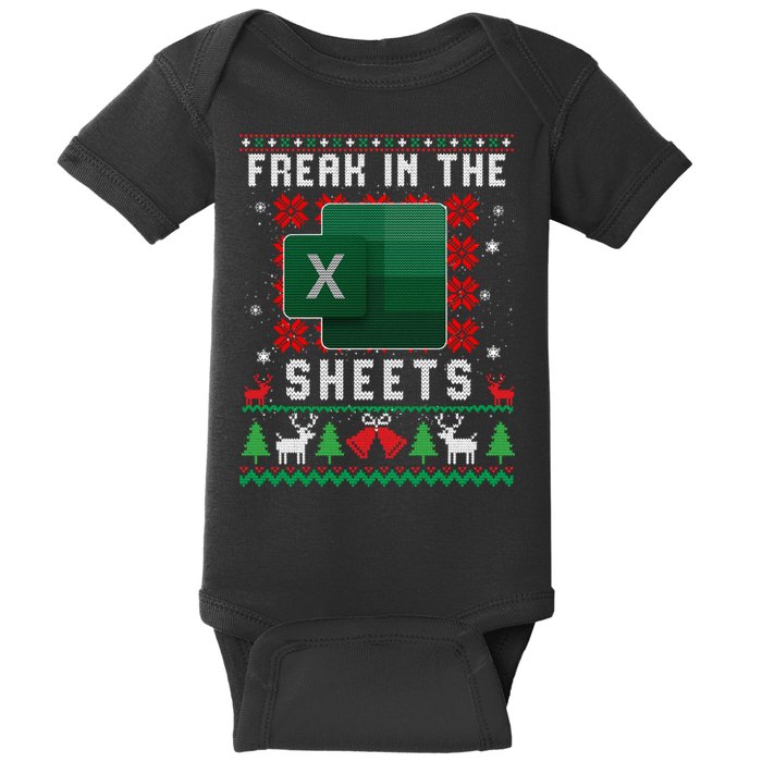 Freak In The Sheets Excel Ugly Christmas Sweater Baby Bodysuit