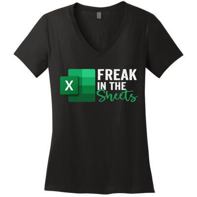 Freak In The Sheets Accountant Funny Spreadsheet Excel Women's V-Neck T-Shirt