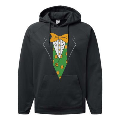 Funny Irish Tuxedo Costume St Patricks Day Gift Irish lover Performance Fleece Hoodie