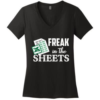 Freak In The Excel Sheets Funny Accountant Spreadsheet Women's V-Neck T-Shirt