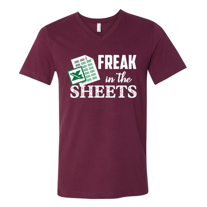 Freak In The Excel Sheets Funny Accountant Spreadsheet V-Neck T-Shirt