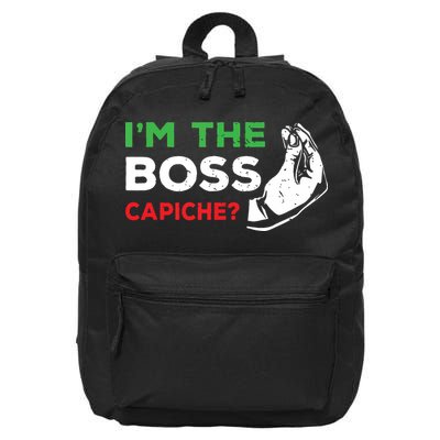 Funny Im The Boss Italian Nonna Nonno Capiche Humor Gift 16 in Basic Backpack