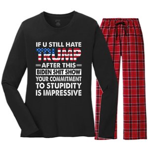 Funny If U Still Hate Trump After This Biden Women's Long Sleeve Flannel Pajama Set 