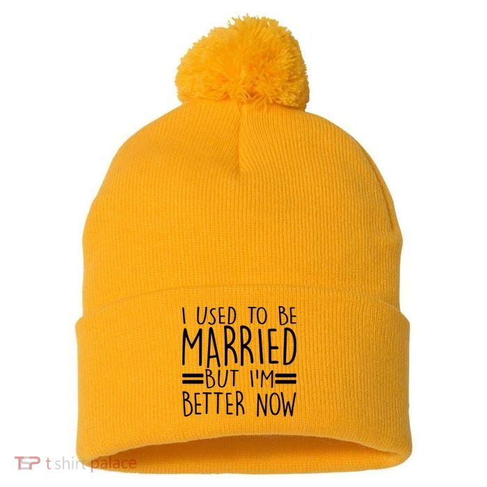 Funny I Used To Be Married But I'm Better Now Pom Pom 12in Knit Beanie
