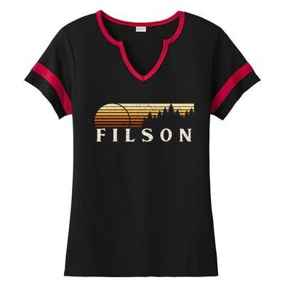 Filson Il Vintage Evergreen Sunset Eighties Retro Ladies Halftime Notch Neck Tee