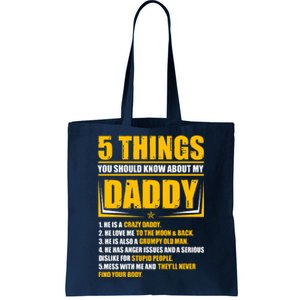 Five Things You Should Know About My Daddy Father's Day Tote Bag