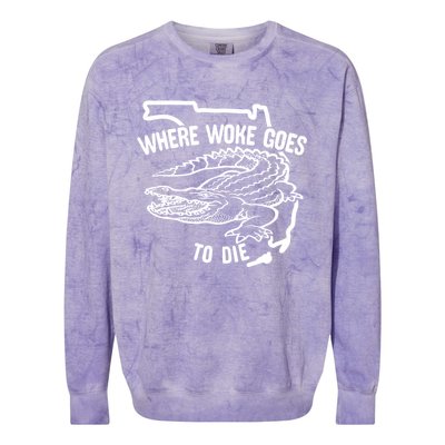 Florida Is Where Woke Goes To Die Crocodile Alligator Colorblast Crewneck Sweatshirt