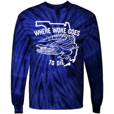 Florida Is Where Woke Goes To Die Crocodile Alligator Tie-Dye Long Sleeve Shirt