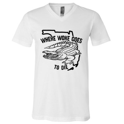 Florida Is Where Woke Goes To Die Crocodile Alligator V-Neck T-Shirt