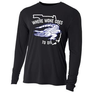 Florida Is Where Woke Goes To Die DeSantis Florida Funny Cooling Performance Long Sleeve Crew