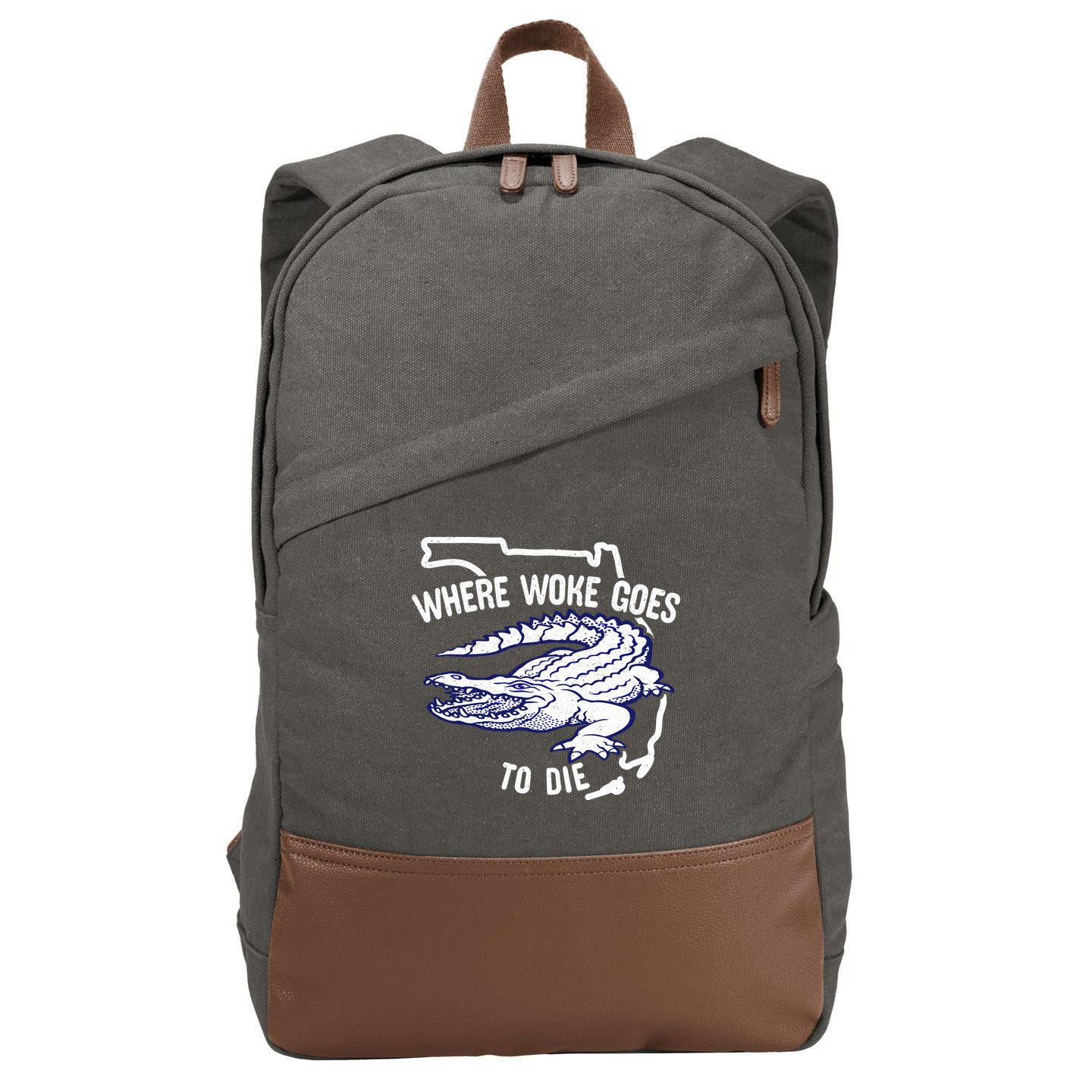 Florida Is Where Woke Goes To Die DeSantis Florida Funny Cotton Canvas Backpack