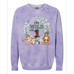 Funny Im Wild And One Zoo Theme Birthday Safari Jungle Animals Colorblast Crewneck Sweatshirt