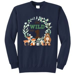 Funny Im Wild And One Zoo Theme Birthday Safari Jungle Animals Tall Sweatshirt