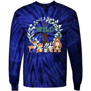 Funny Im Wild And One Zoo Theme Birthday Safari Jungle Animals Tie-Dye Long Sleeve Shirt