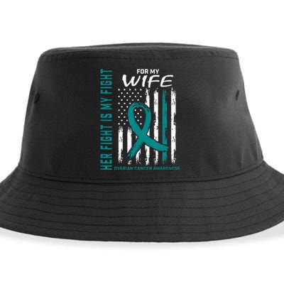 Fight I Wear Teal For My Wife Ovarian Cancer Flag Husband Sustainable Bucket Hat