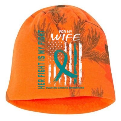 Fight I Wear Teal For My Wife Ovarian Cancer Flag Husband Kati - Camo Knit Beanie