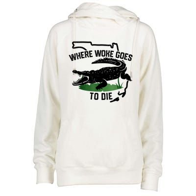 Florida Is Where Woke Goes To Die Crocodile Alligator Womens Funnel Neck Pullover Hood