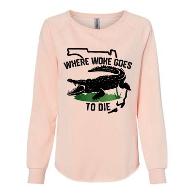 Florida Is Where Woke Goes To Die Crocodile Alligator Womens California Wash Sweatshirt