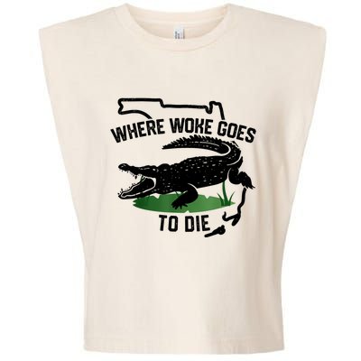 Florida Is Where Woke Goes To Die Crocodile Alligator Garment-Dyed Women's Muscle Tee