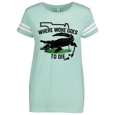 Florida Is Where Woke Goes To Die Crocodile Alligator Enza Ladies Jersey Football T-Shirt